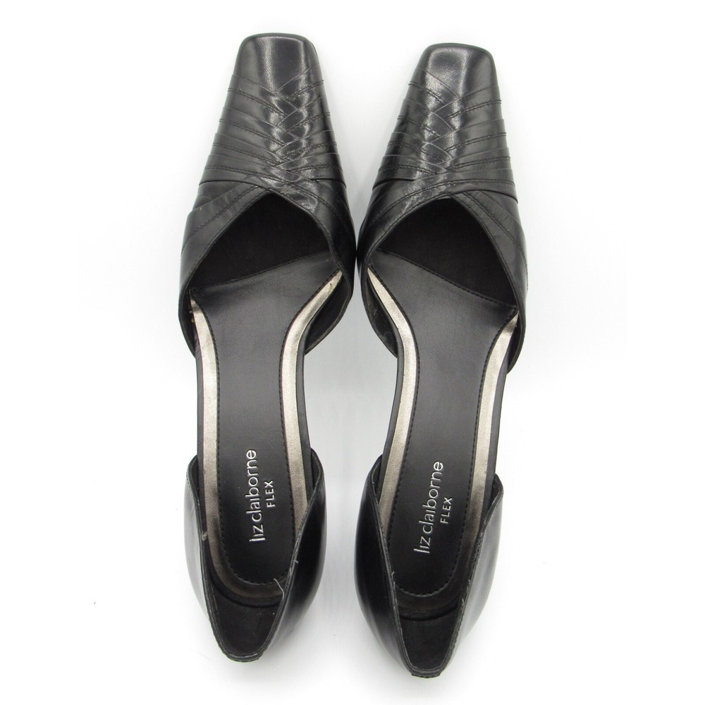Liz Claiborne Flex Slip On Black Leather Square Toe 2.5 Inch Heels Size 10M - Picture 2 of 8